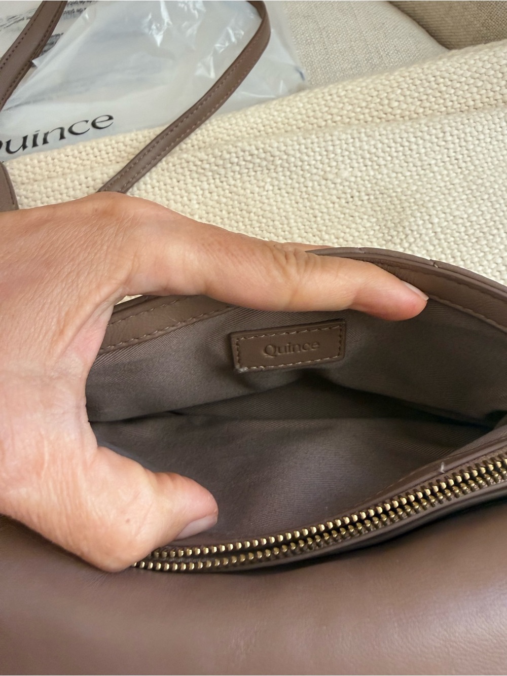 Quince Italian Leather Quilted Wallet Crossbody - Taupe Brown - Picture 6 of 9